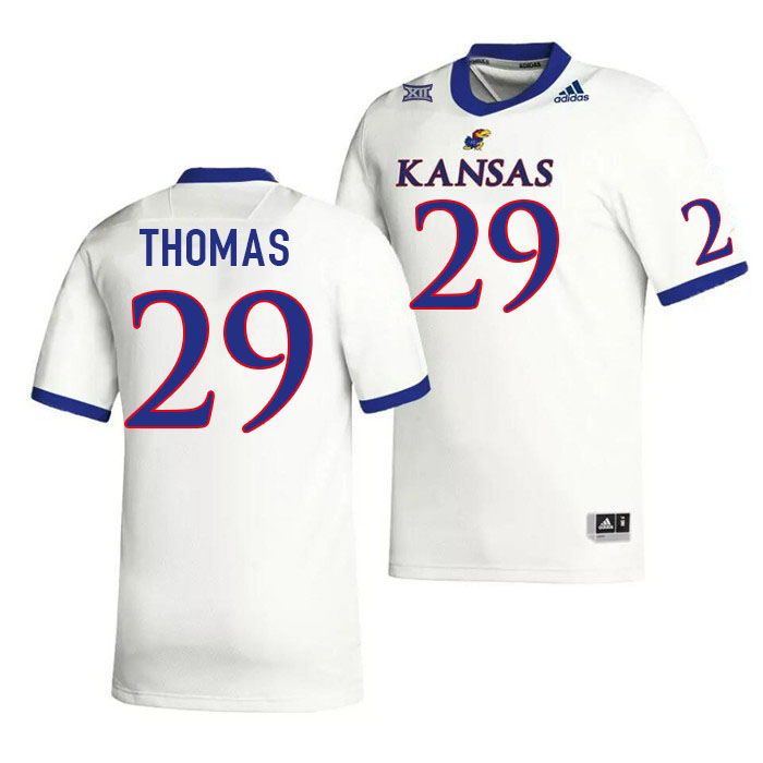 Men #29 Reece Thomas Kansas Jayhawks College Football Jerseys Stitched Sale-White
